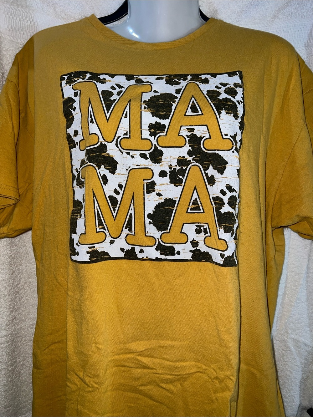 'MAMA' Cowprint Graphic Tee in Mustard